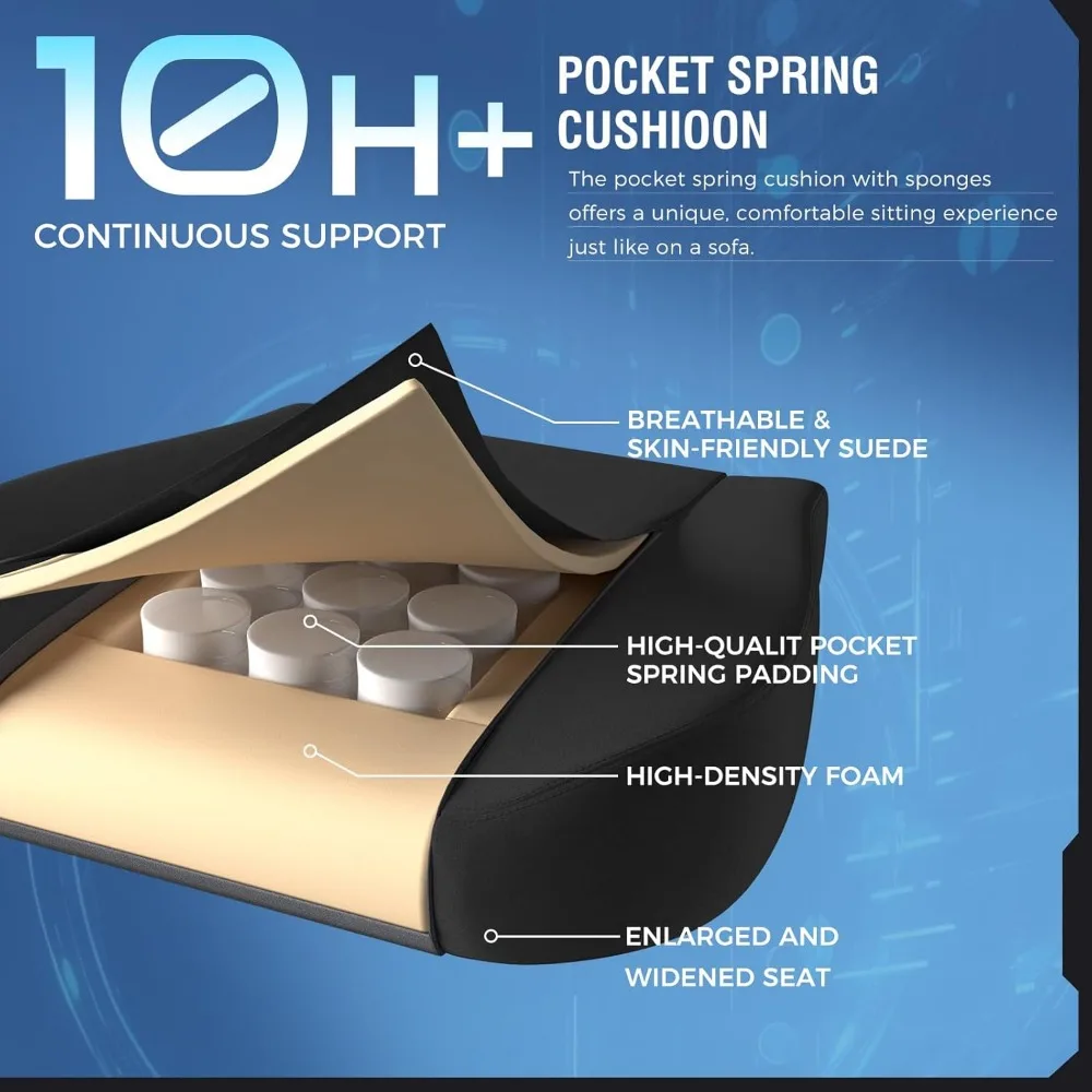 Ergonomic High-Back Gaming Chair with Pocket Spring Cushion and Footrest for Adults, Lumbar Support Included