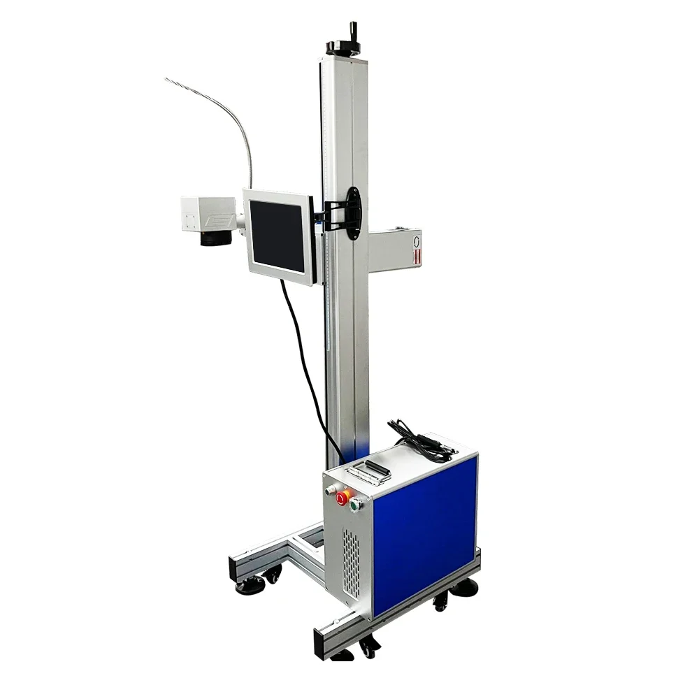 50W Hdpe Pipe Marker 30W Flying Fiber  Marking Machine With Conveyor Belt For Pvc Pipe Engraving