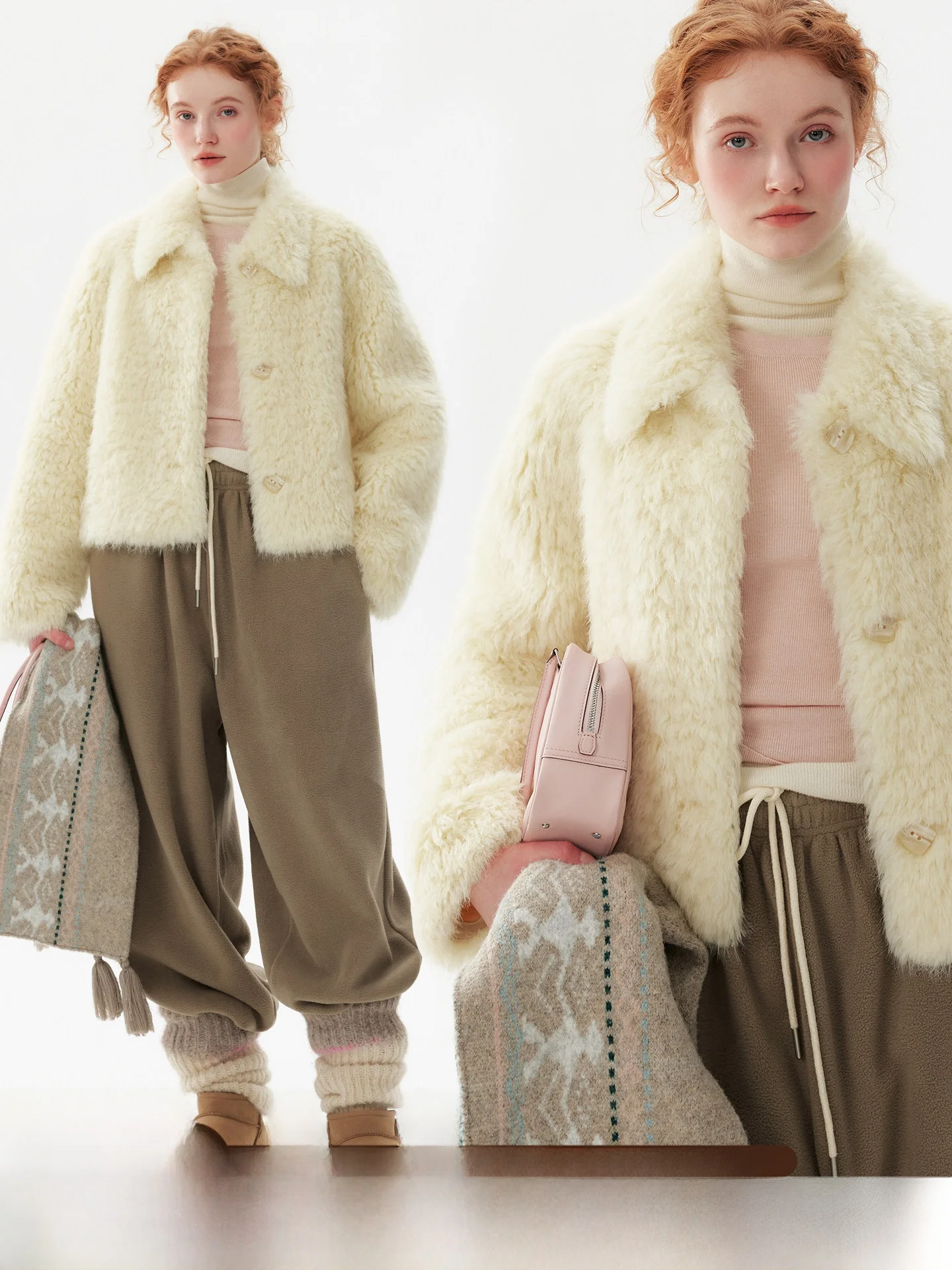

plus Thickened Flap Collar Faux Fur Short Jacket Women's Autumn Winter Loose Fit Integrated Leather And Fur Coat