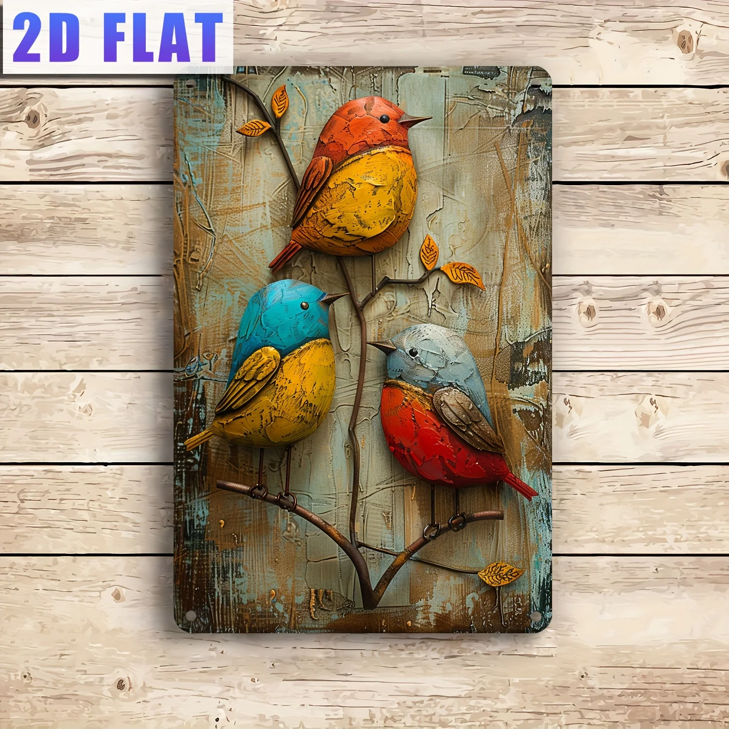 Vintage Three Birds Metal Wall Art Sign - Rustic  Design with Wooden Frame, Vibrant Colors, ches, Pre-Drilled Holes for Easy H