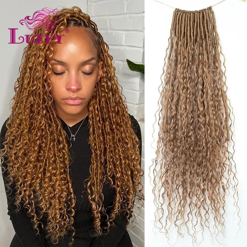 Pre-looped Honey Blonde Crochet Boho Locs With Human Hair Curls Color #27 Locs Braids Hair Curly Human Hair Full Ends For Women