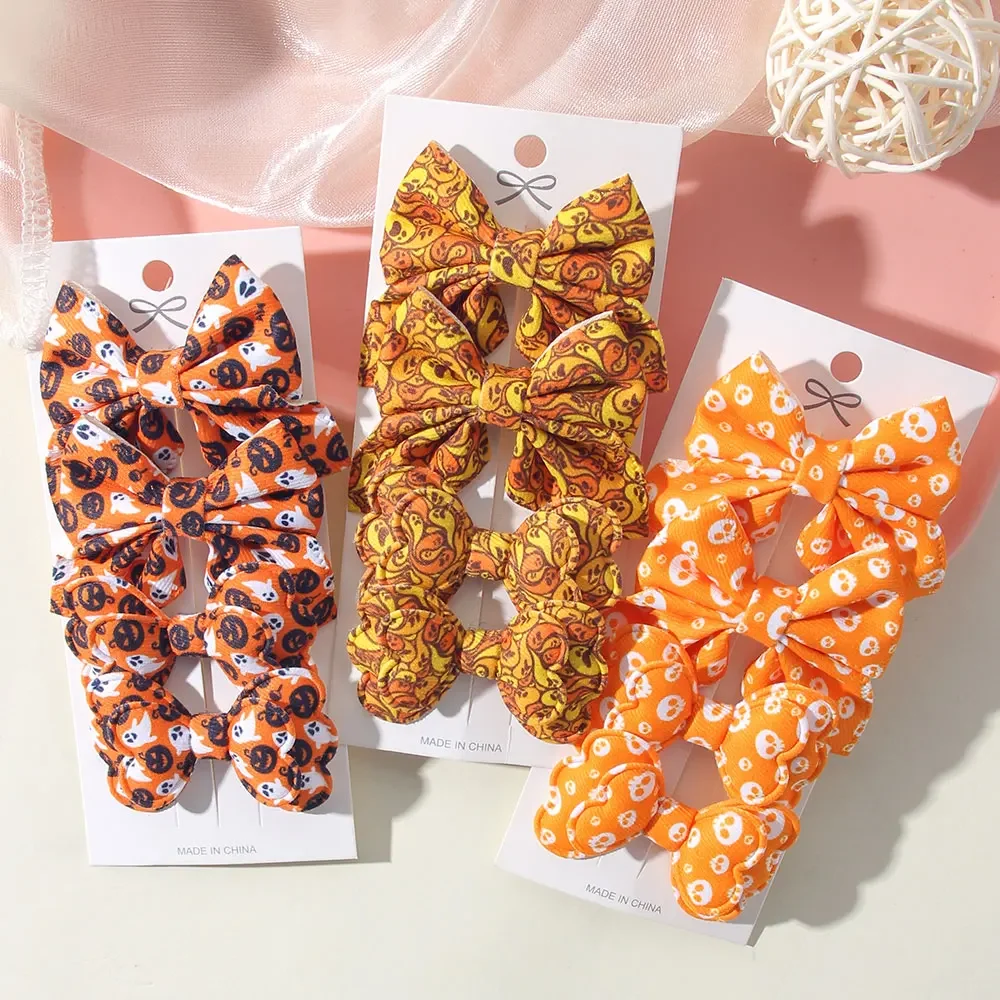 4-10 قطعة أنماط هدية الهالوين للفتيات مقاطع شعر على شكل فيونكة حية للأطفال إكسسوارات شعر حلوة منسوجة يدويًا مقاطع BB للأطفال