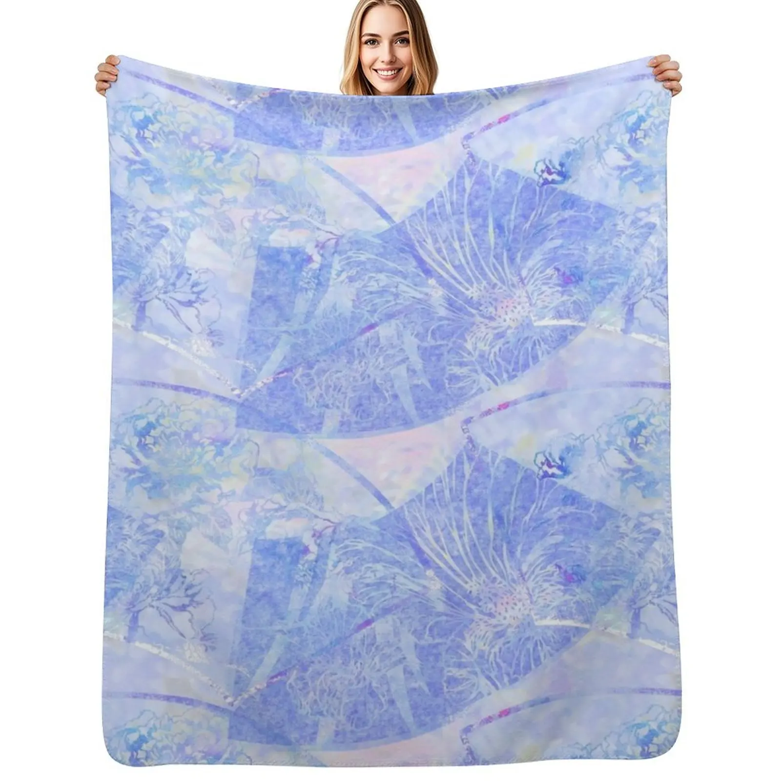 

Peony Fans in pale blues and pinks RB Throw Blanket Soft Beds Blankets For Baby Plush Cute Plaid Blankets