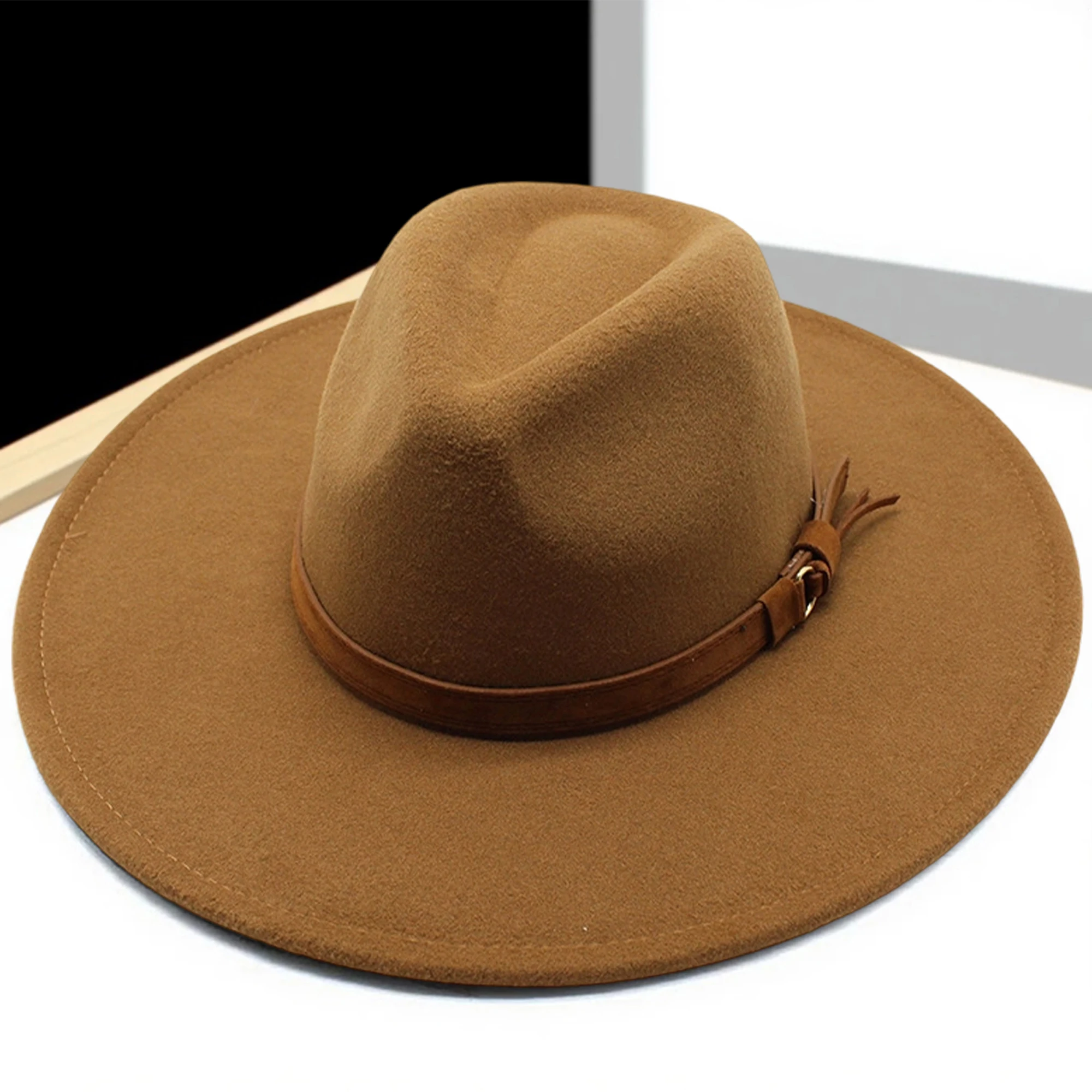 قبعة فيدورا من الصوف الكلاسيكي بحافة واسعة وحزام أنيق للنساء والرجال - مثالية للحفلات وأحداث الجاز #4