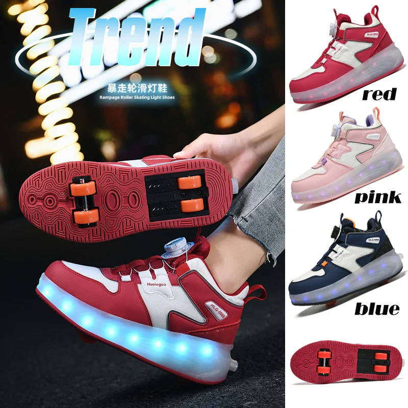 Children's flashing LED light Luminous Four-Wheel Roller Skates Boys Girls Fashion Outdoor Sports Shoes kids Gifts Wheeled Shoes