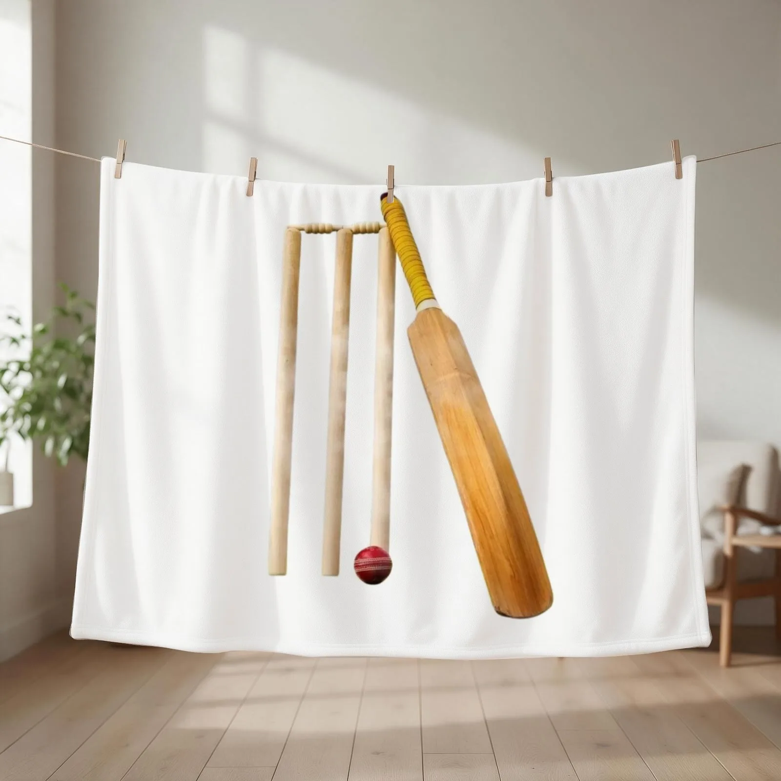 New Cricket bat ball and stumps Throw Blanket couch cozy soft plush fuzzy picnic outdoor blanket