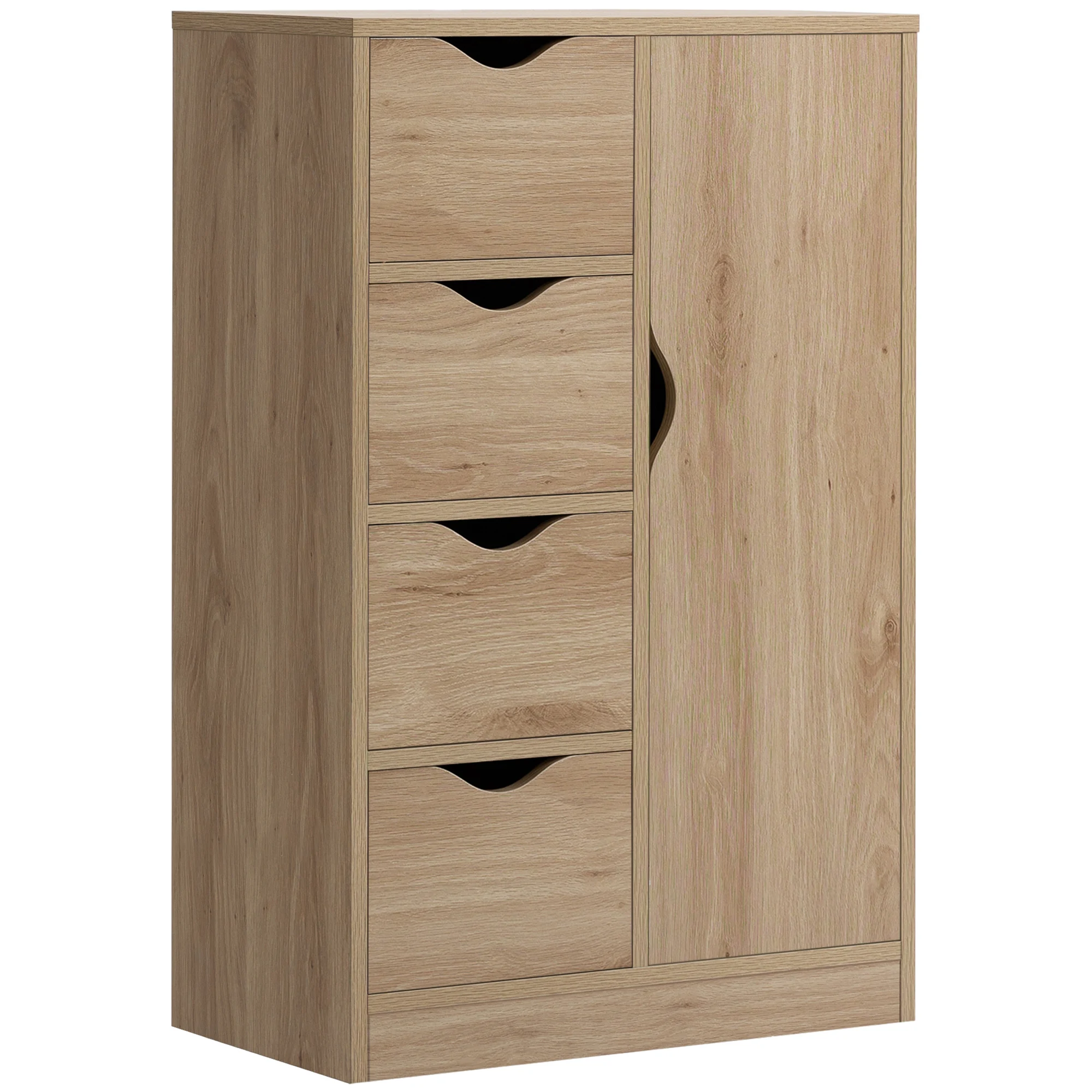 HOMCOM Mueble buffet de almacenaje práctico y moderno con 1 armario y 4 cajones para bebidas, para salón, cocina, entrada, comedor - Marrón