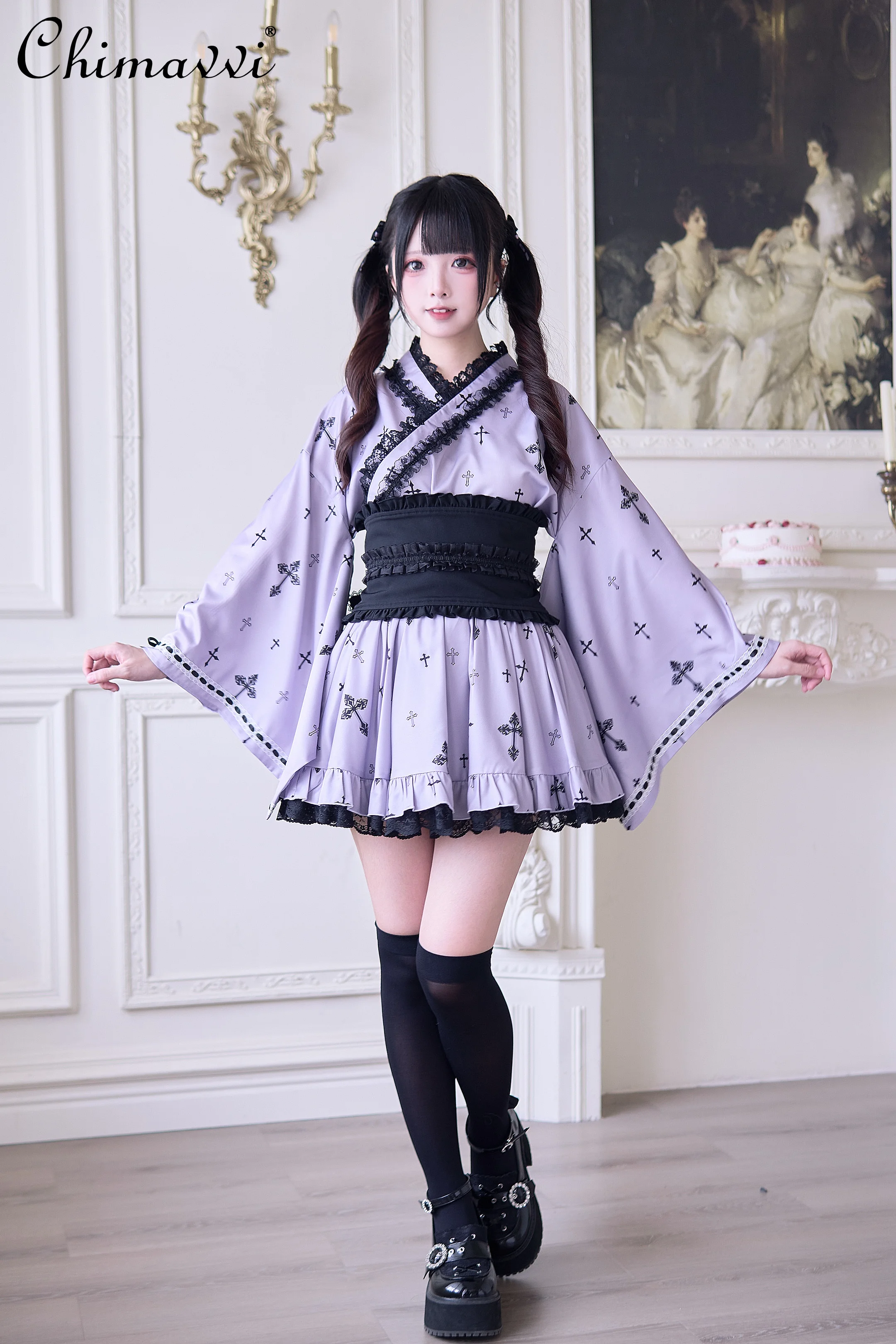 

Sweet Girl Skirt Set Spring Summer New Japanese Mine Series Mass-produced Long-sleeved Loose Top Skirt and Waist Seal Lolita Set