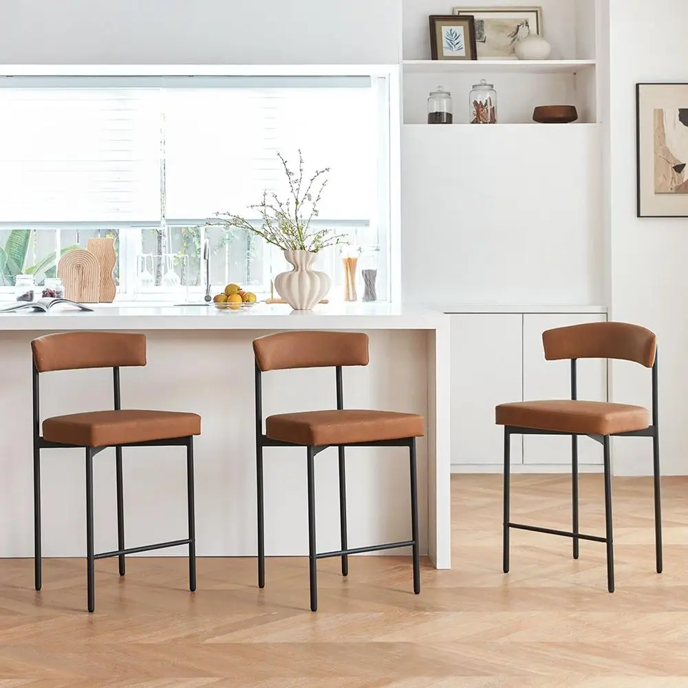 

Set of 3, 24 Inch Leatherette Counter Stools with Curved Backrest, Ideal for Kitchen Island or Counter Height