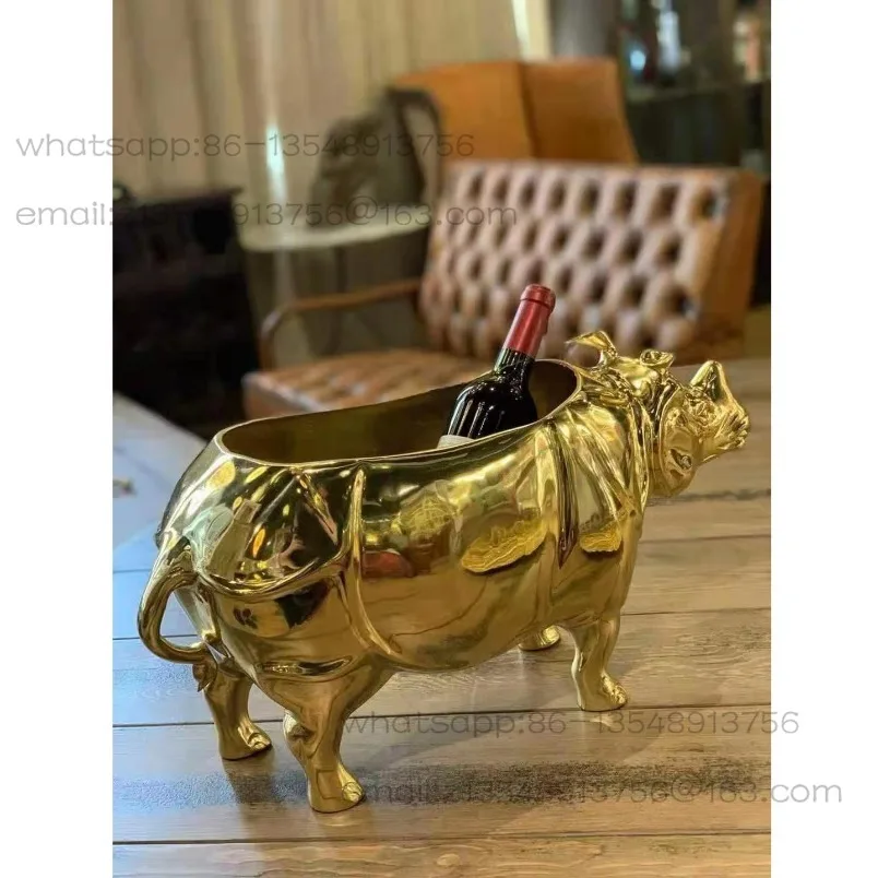 European pure copper ice bucket luxury wine barrel decoration classical flower arrangement ornament