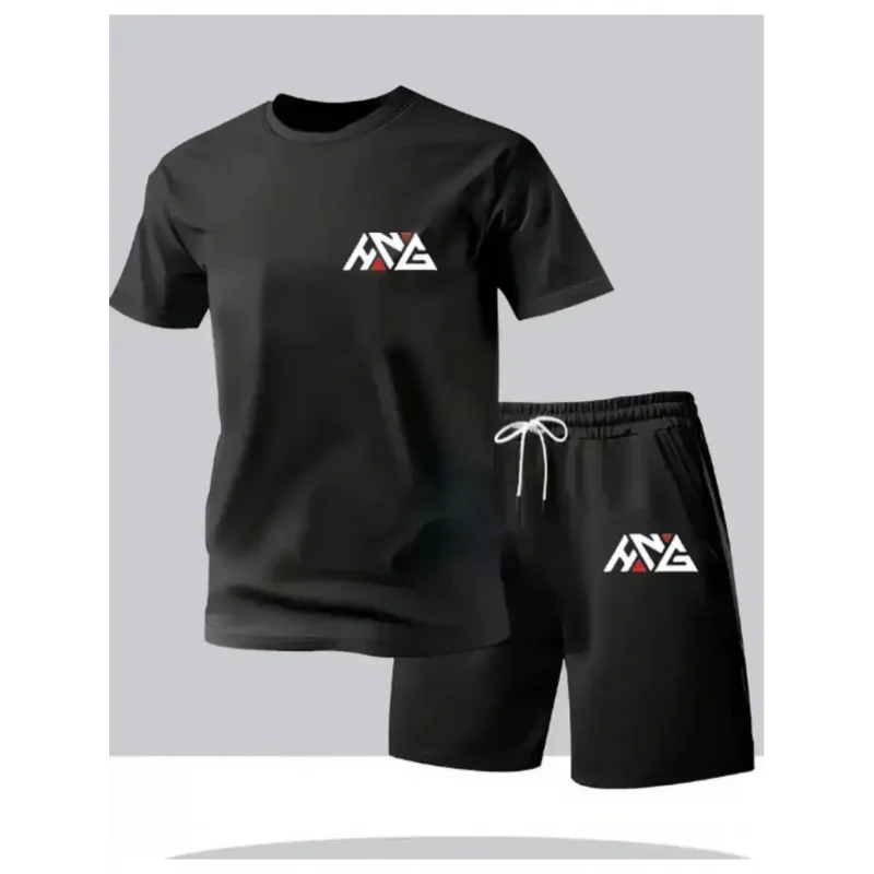 

Men's Letter Print Two-Piece Set，Short Sleeve Top+Black/White/Shorts - Daily Comfortable Outfits
