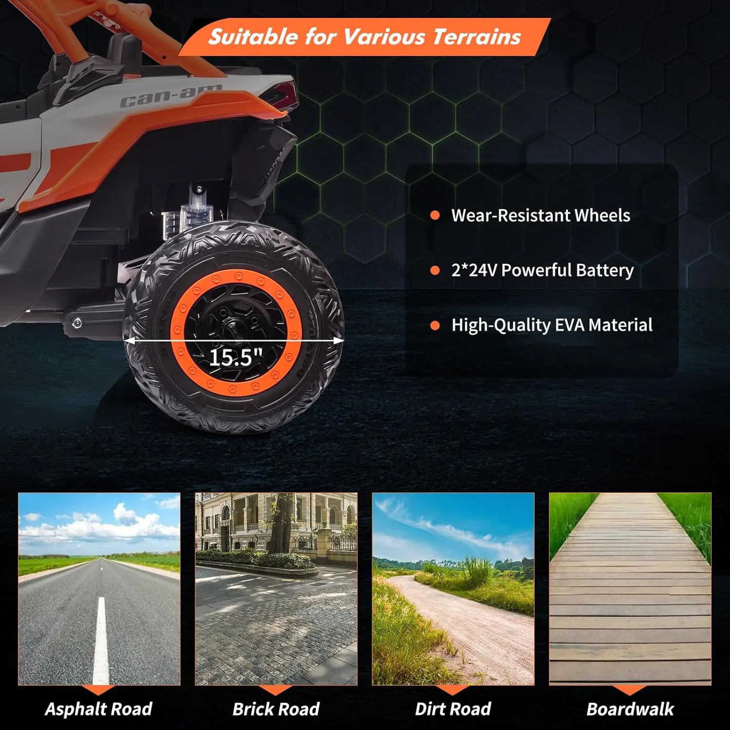 2-Seater Ride-On UTV Car for Kids Electric Off-Road Truck w/Parent Remote Control 2 x 24V Max 130LBS Battery, 4 x 200W Motors