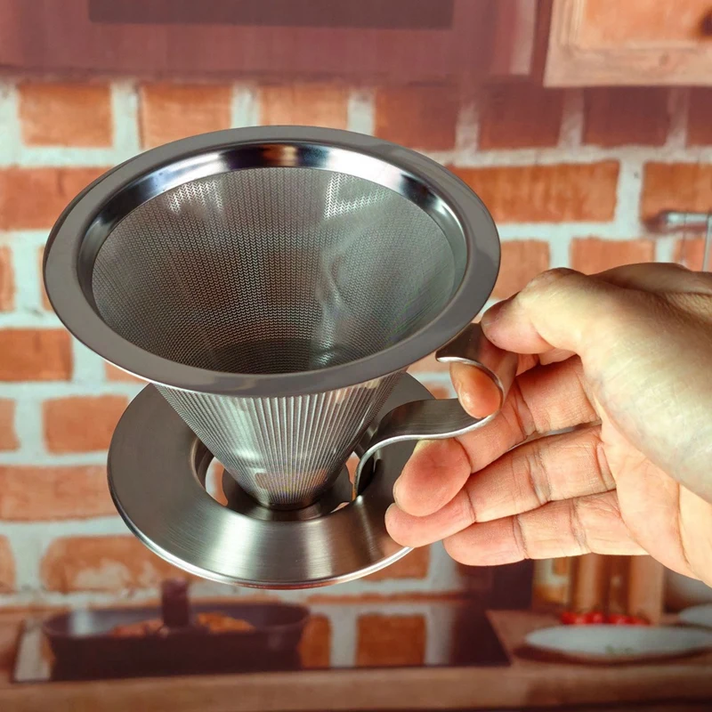 Stainless Steel Coffee Dripper Handle Coffee Filter With Base Paperless Filter Coffee Filter Tea Filter