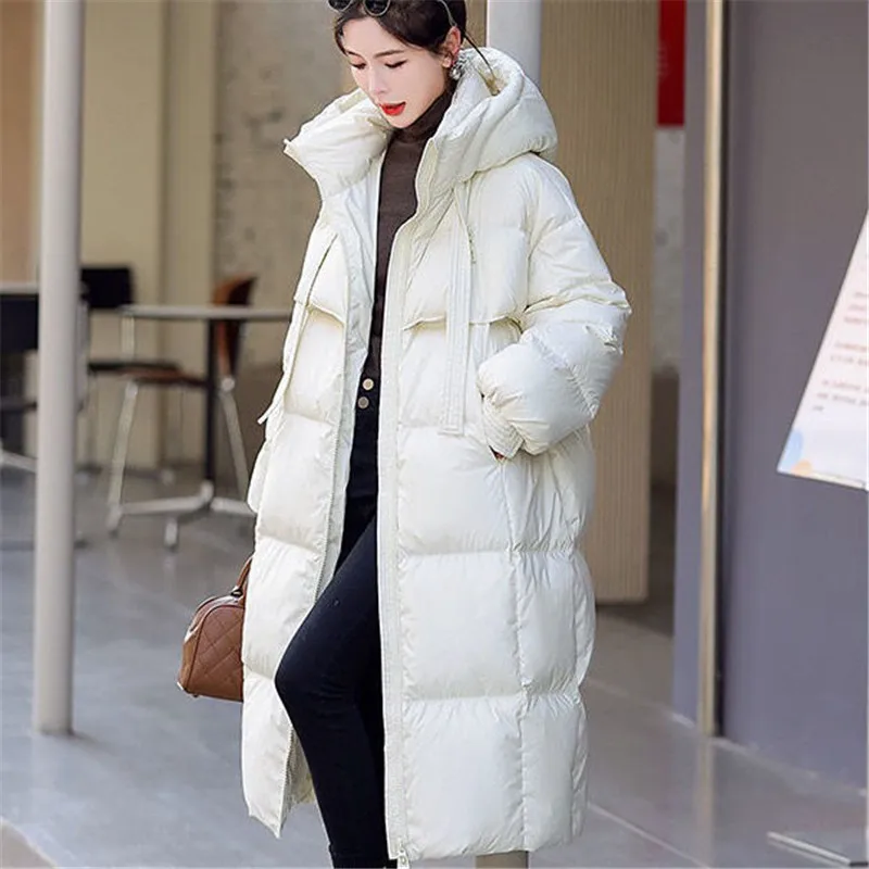 Long Women\'s Puffer Coat 2025 Winter Down Cotton Jacket Female Warm Parkas Coat Korean Hooded Down Coats Overcoat