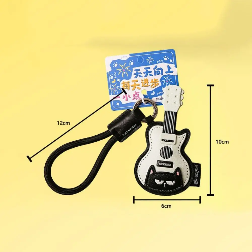 PU Leather Leather Keychain Black Cat Piano Shape Musical Instrument Keychain Guitar Shape With Lanyard Guitar Keyring - view 6