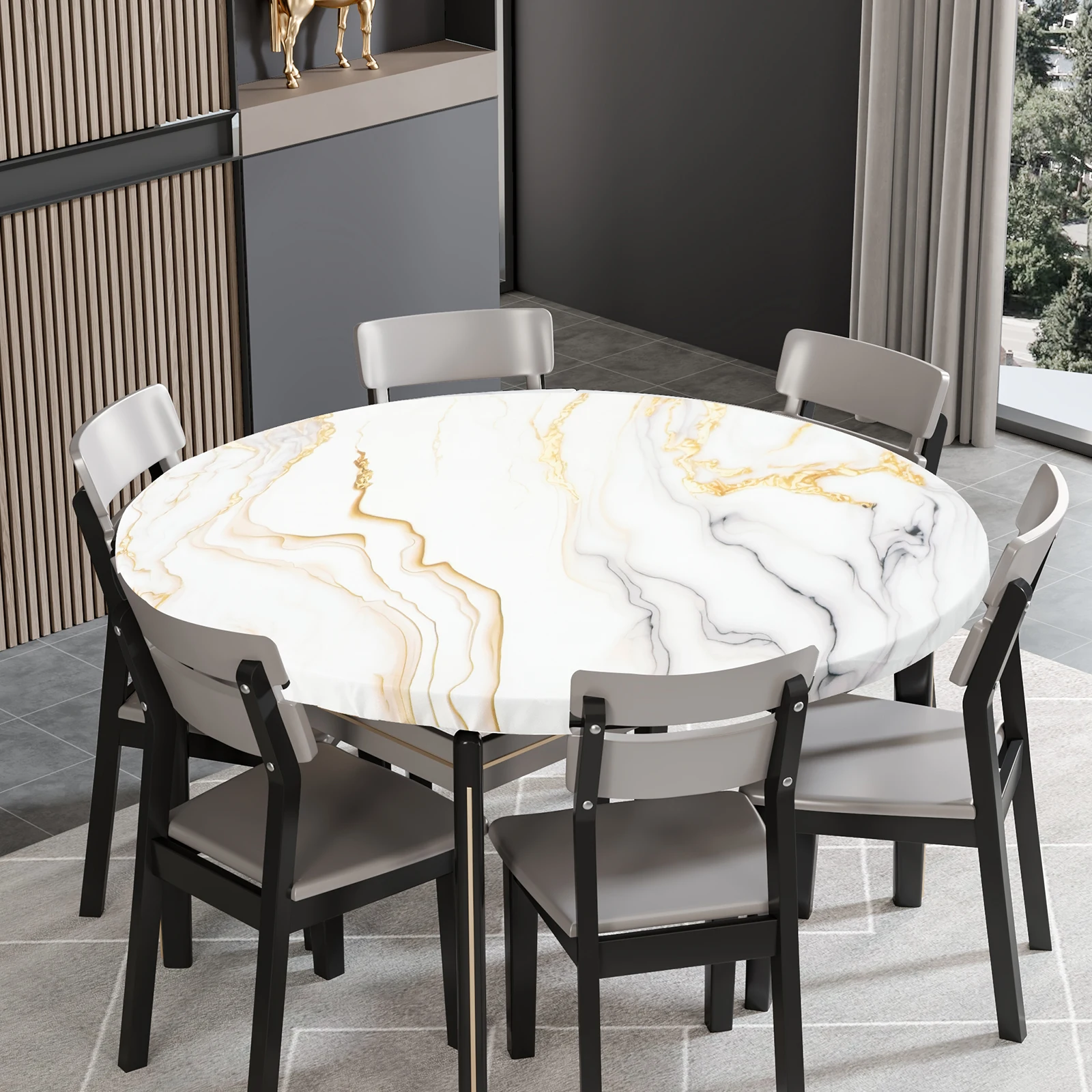 New Round Tablecloth with Exquisite Patterns Elastic Edge Design Table Cover Protective Table Cloth Decorative Table Cloth Cover