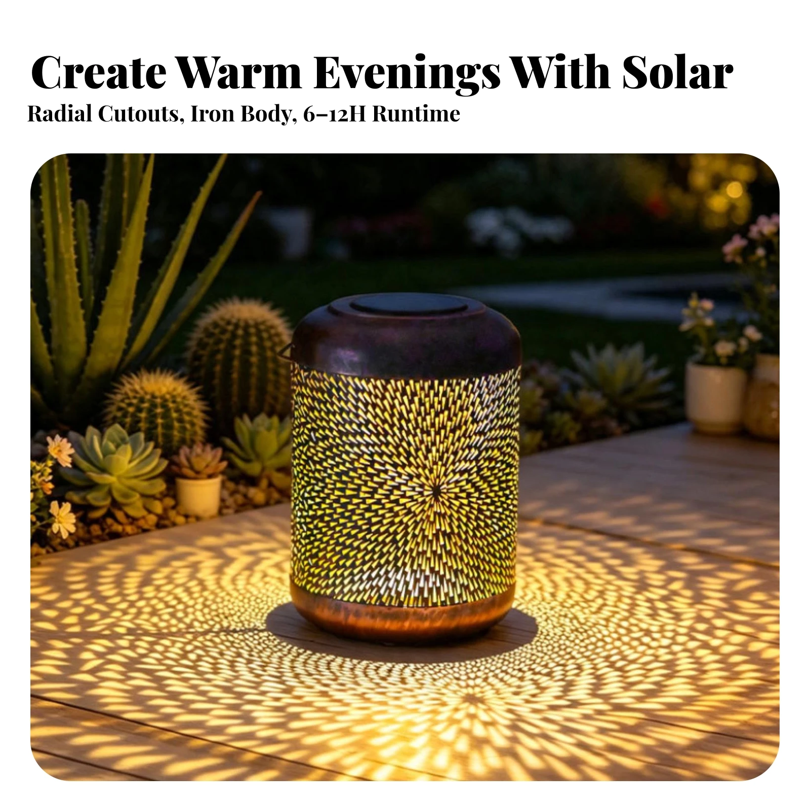Iron Lantern with Handle Bronze Hollow Cutout Lantern Cylindrical Solar Light Sturdy Outdoor Lanterns Sturdy for Garden