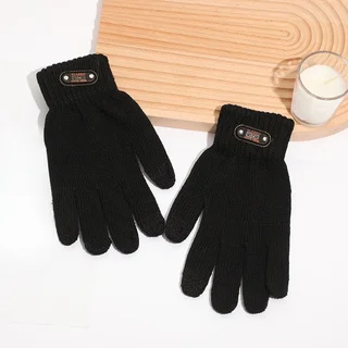 1Pair Men Winter Warm Touch Screen Gloves, Windproof Elastic Rib Cuff Stretchy Knitted Gloves, Machine Washable Ski Hiking Commu