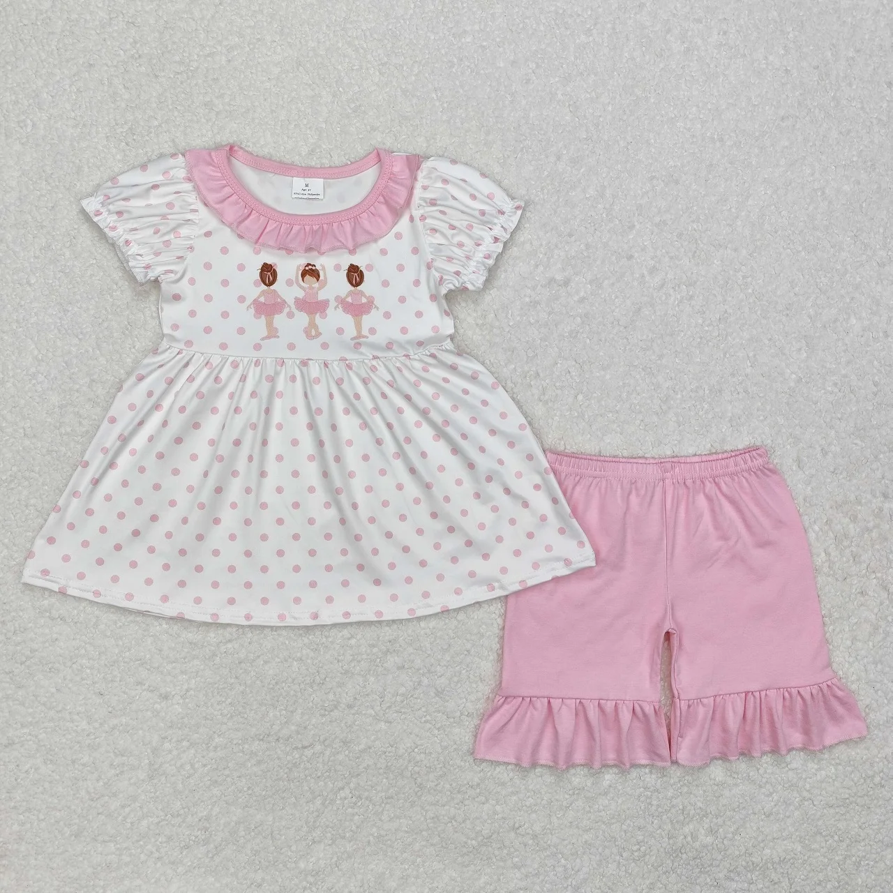 Wholesale Children Ruffle Outfit Toddler Kids Short Sleeves Dots Tunic Infant Cotton Shorts Baby Girl Set Clothes