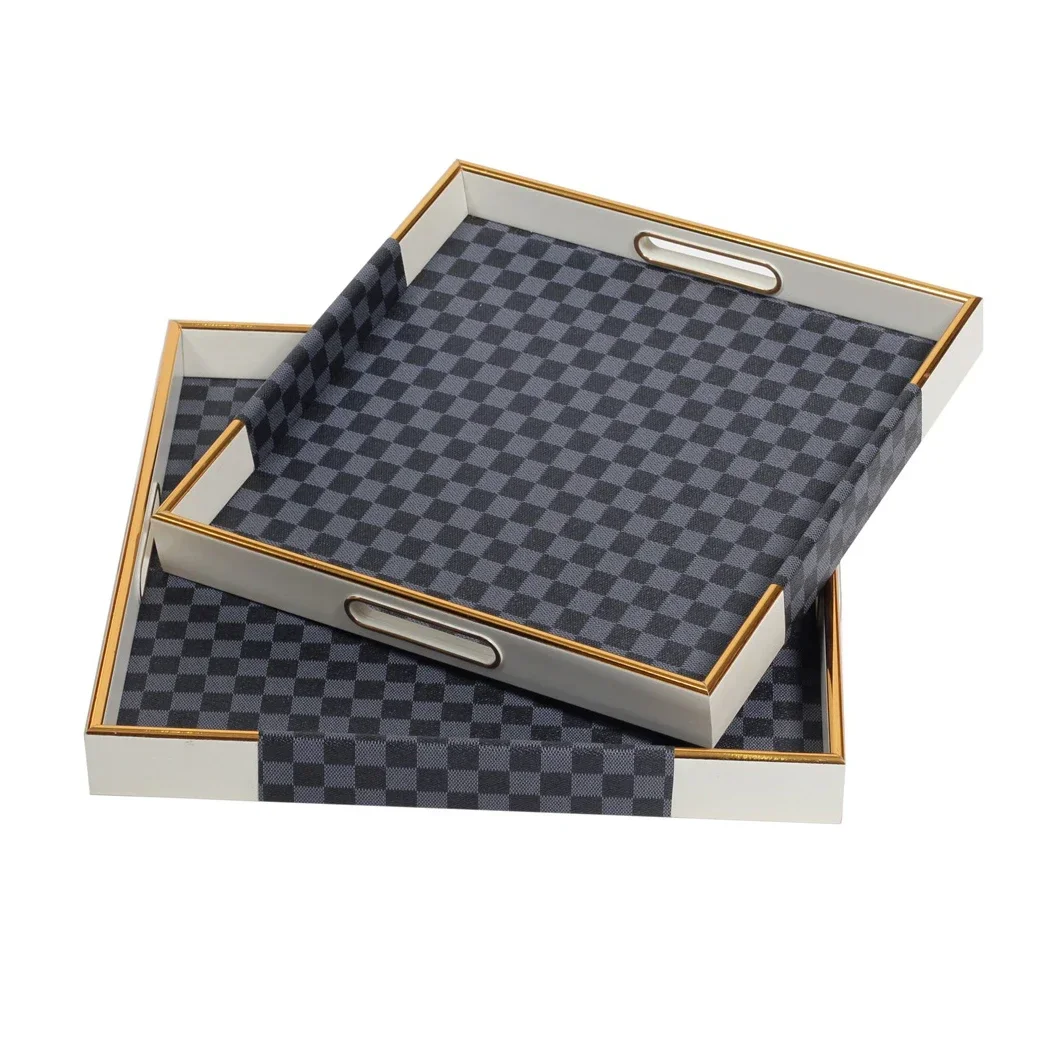 

'Decorative Plate With PU For Table Magazine And Cups Placement Storage Serving Tray For Home Decoration