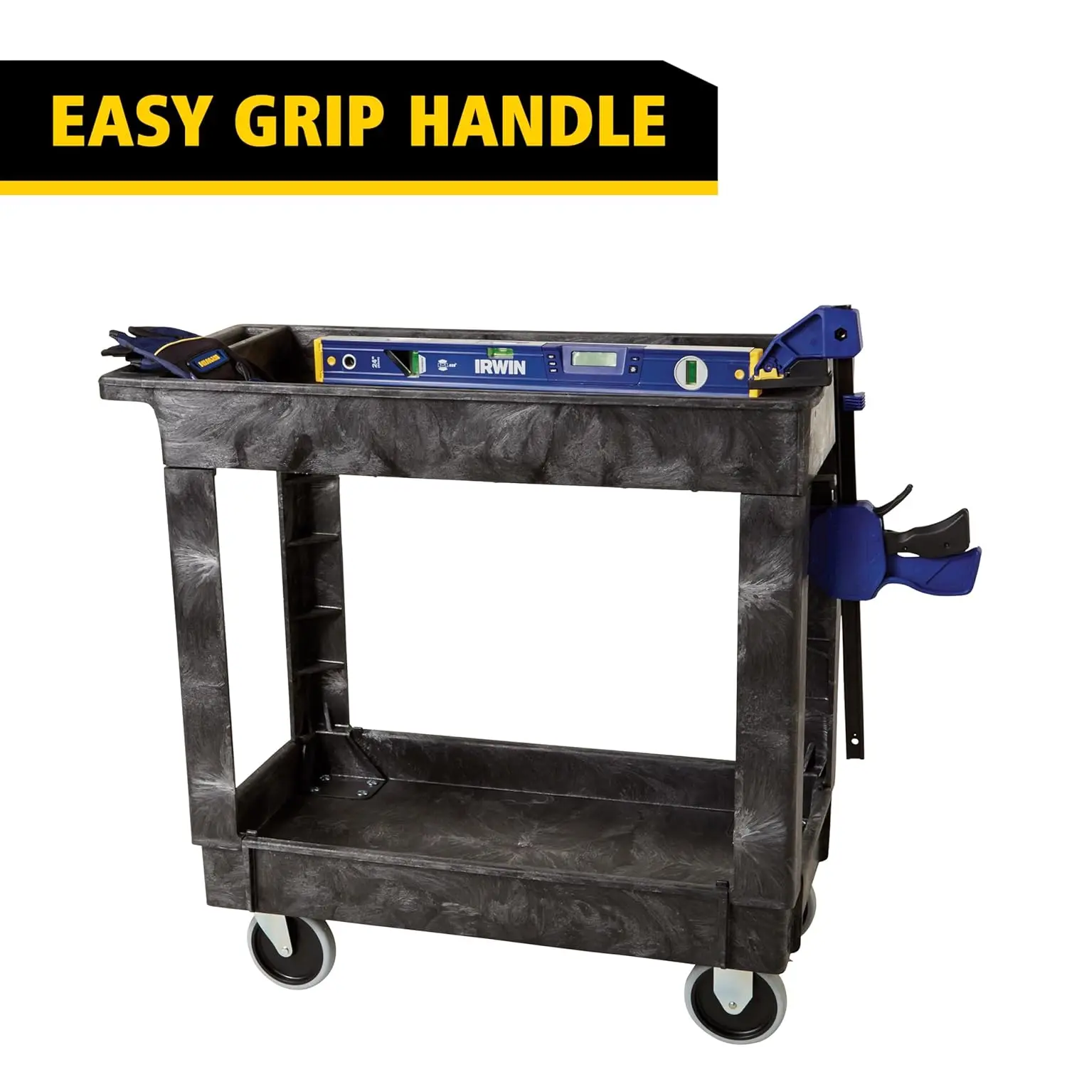 Heavy-Duty 2-Shelf Rolling Cart with Wheels, 300-Pound Capacity, Black, Ideal for School Restaurant Warehouse Use