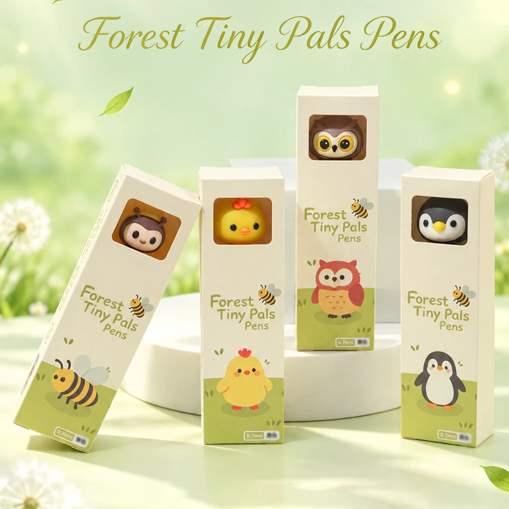 Creative Forest Companion Pen, High Beauty Cute Pet Shaped Press Ballpoint Pen, Student Mini Portable Short Pen