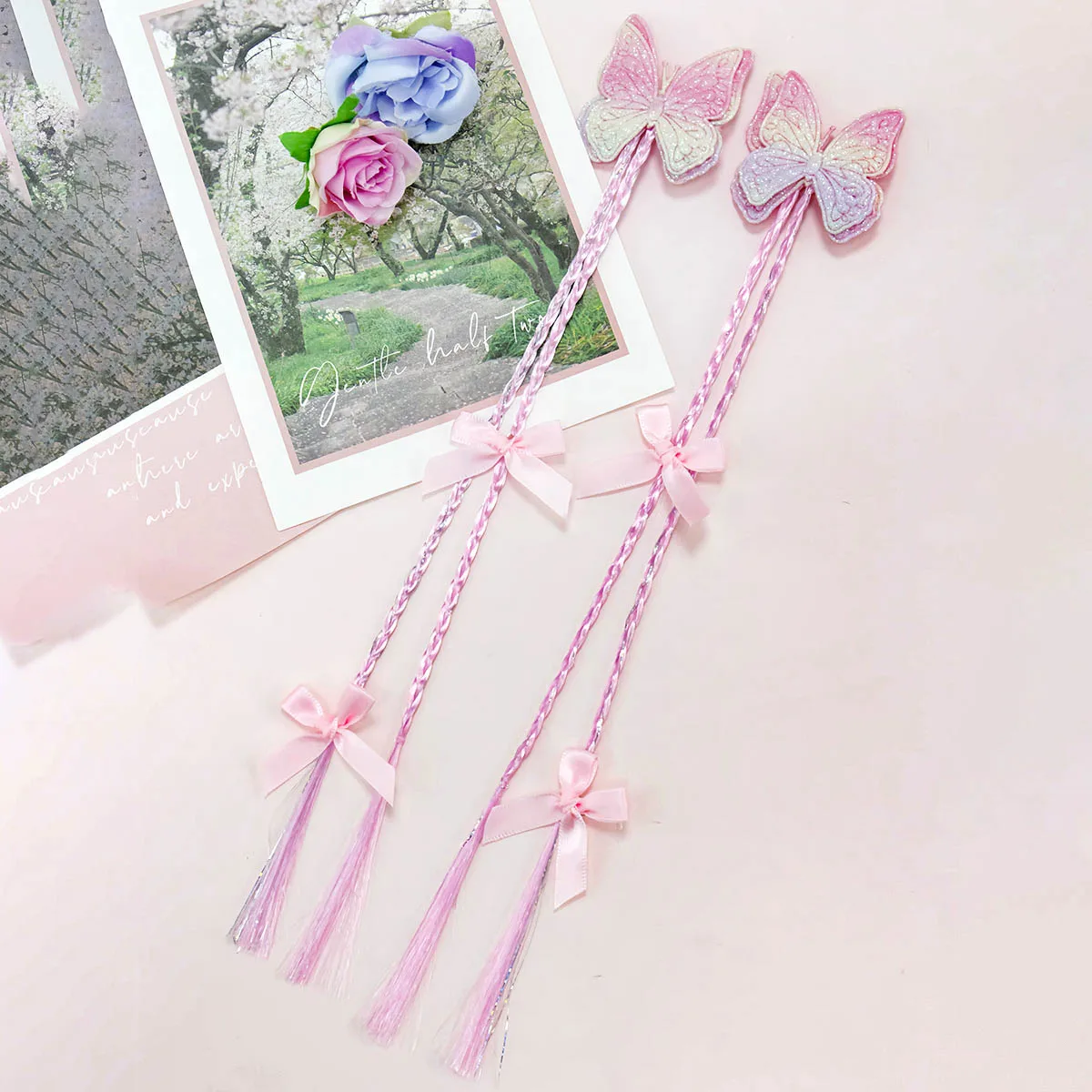 Clipes de Cabelo em Forma de Borboleta com Gradiente Rosa, Clipes de Peruca Mini Twist Rosa, Acessórios de Cabelo para Meninas Doces