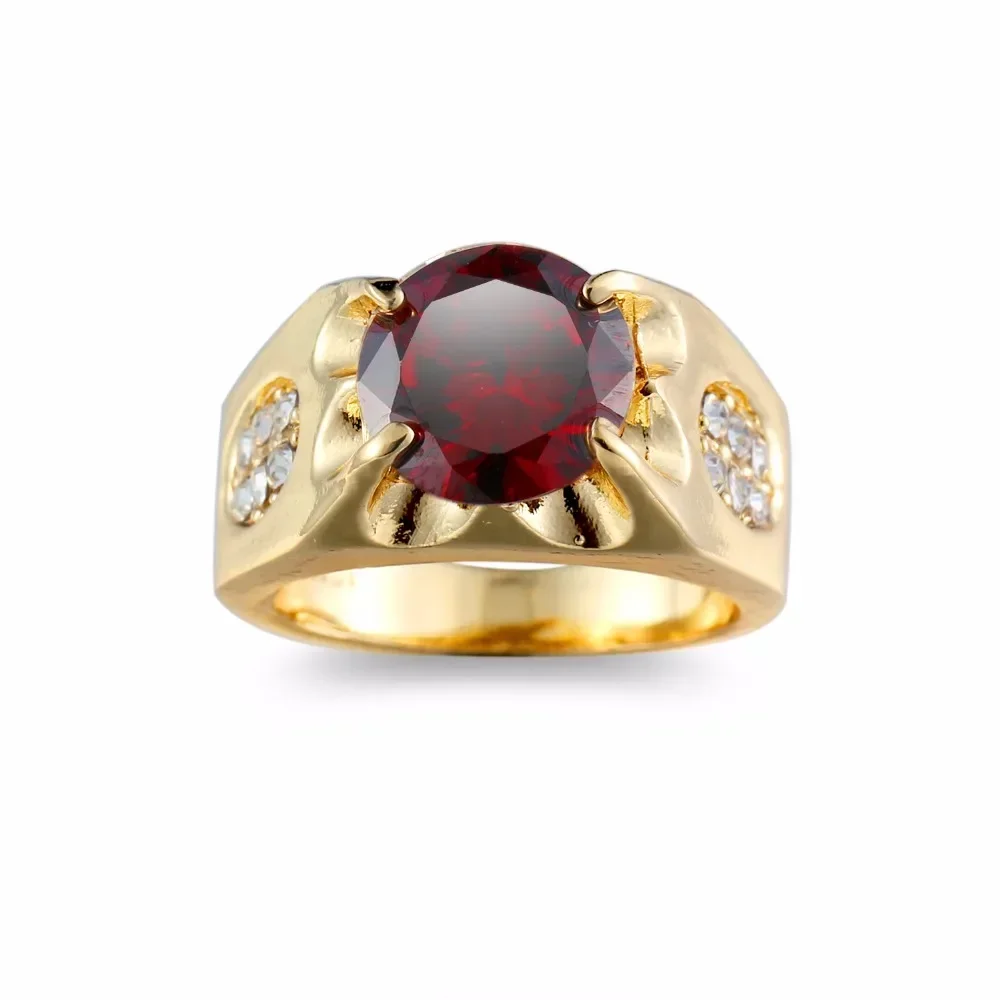 Retro Wedding Male Gold Color Rings Jewelry Crystal Ring Red CZ Stone Men Aneis Anillos Jewellery Sale New Year Gifts
