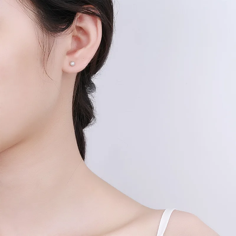 INZATT Real 925 Sterling Silver Geometric Round Screw Bead Stud Earrings For Fashion Women Classic Fine Jewelry Accessories