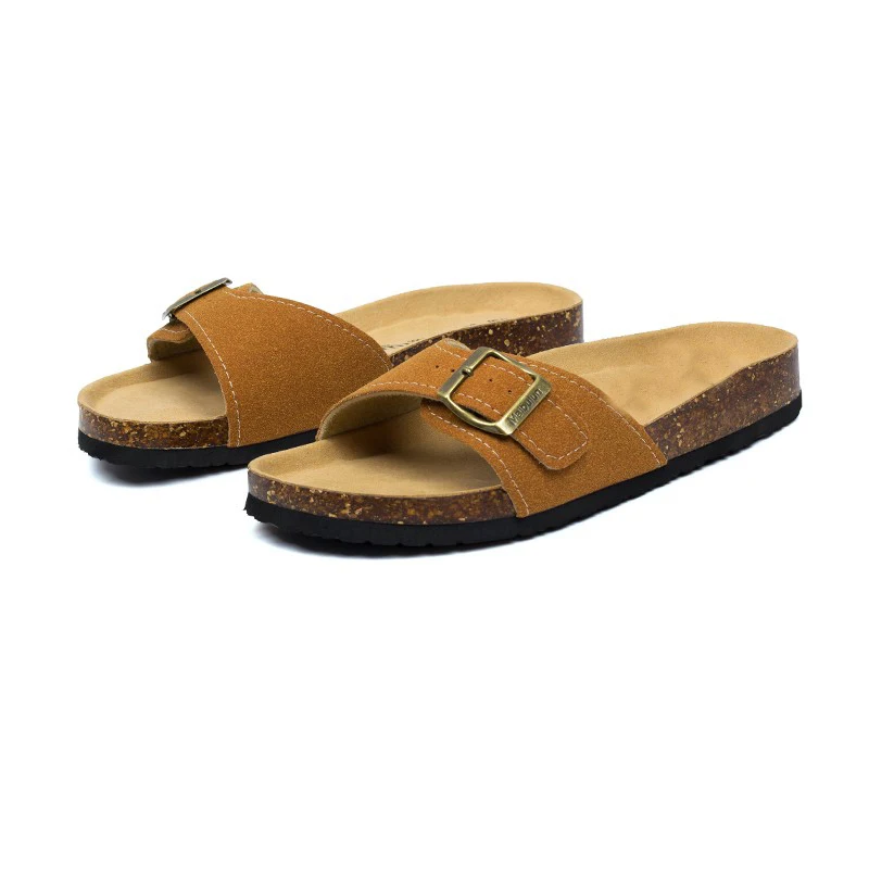 

New Cork Slippers Men Beach Slides Shoes Woman Flat Low Heels Sandals Casual Flip Flops Cozy Nubuck Leather Clog Shoes Couple