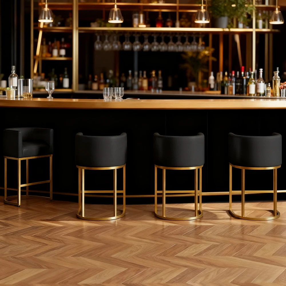 

Набор из 4 современных барных стульев для высокой стойки | Барные стулья-бочонки с обивкой из искусственной кожи | С подставкой, на заказ