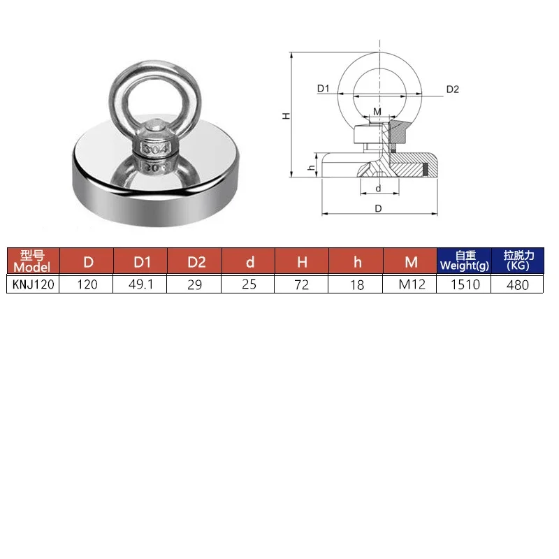 D120mm 480kg fishing salvage holder powerful hole Circular ring hook Strong Neodymium Magnet permanent deep sea Pulling Mount