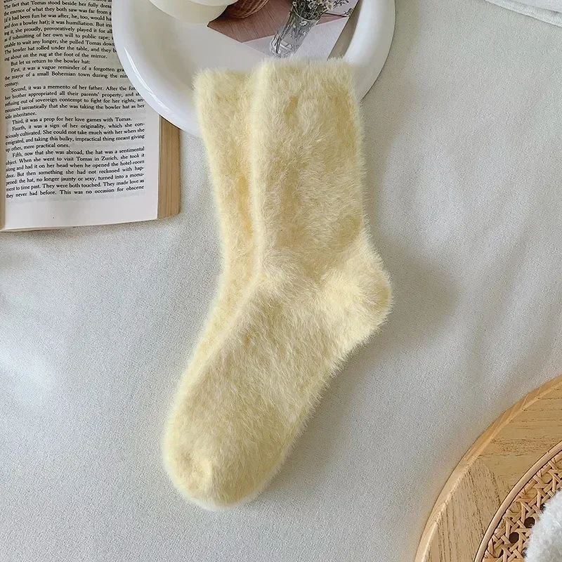 1 Pair Mink Fleece Super Soft Socks for Women Winter Warm Thicken Coral Plush Socks Thermal Snow Home Sleep Floor Kawaii Sock