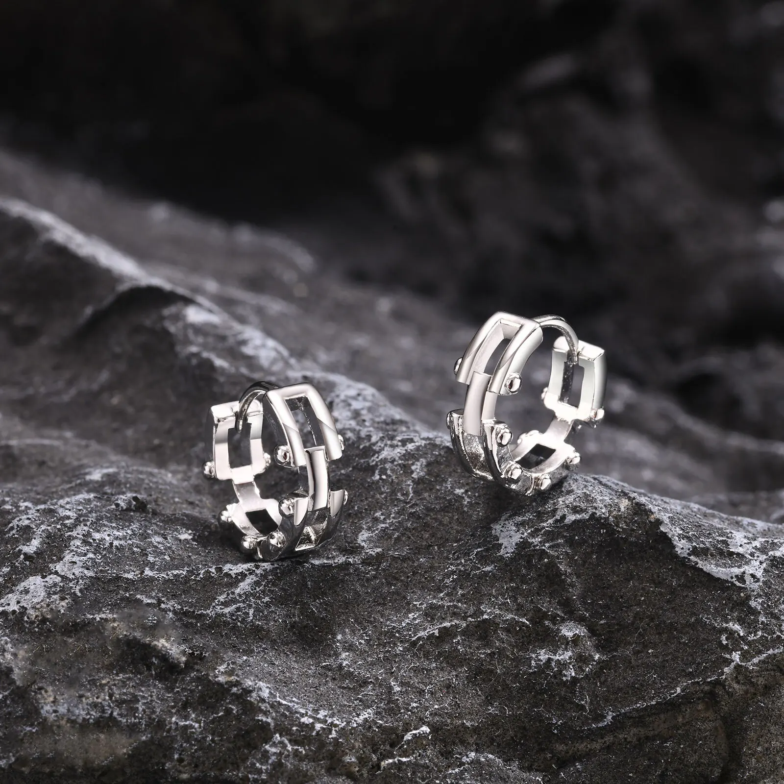 Vnox Punk Rock Nail Chain Hoop Earrings, Men Boys Silver Color Metal Hoops Earrings, Male Piercing Ear Jewelry Gift image 6