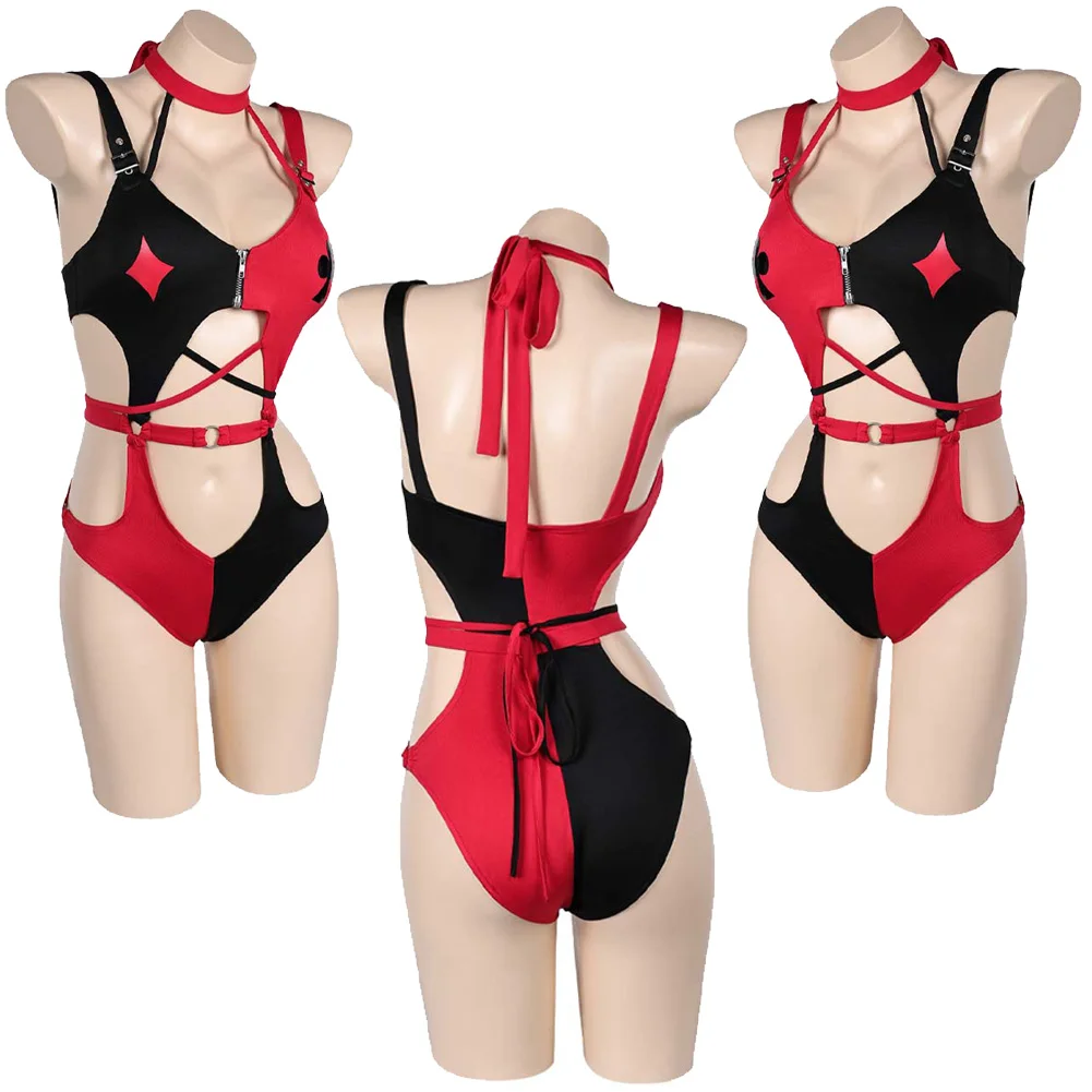 Quinzel Cosplay Summer Lingerie Costume Movie Cartoon Super Villain Swimwear Beach Party Swimsuits Bikini Women Halloween Suit