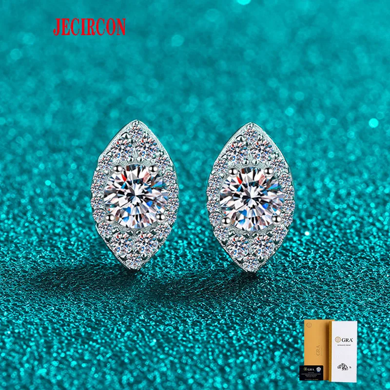 

JECIRCON 0.5ct Oval Bag Moissanite Stud Earrings S925 Sterling Silver PT950 Gold Super Flashing Personality Trendy Accessories