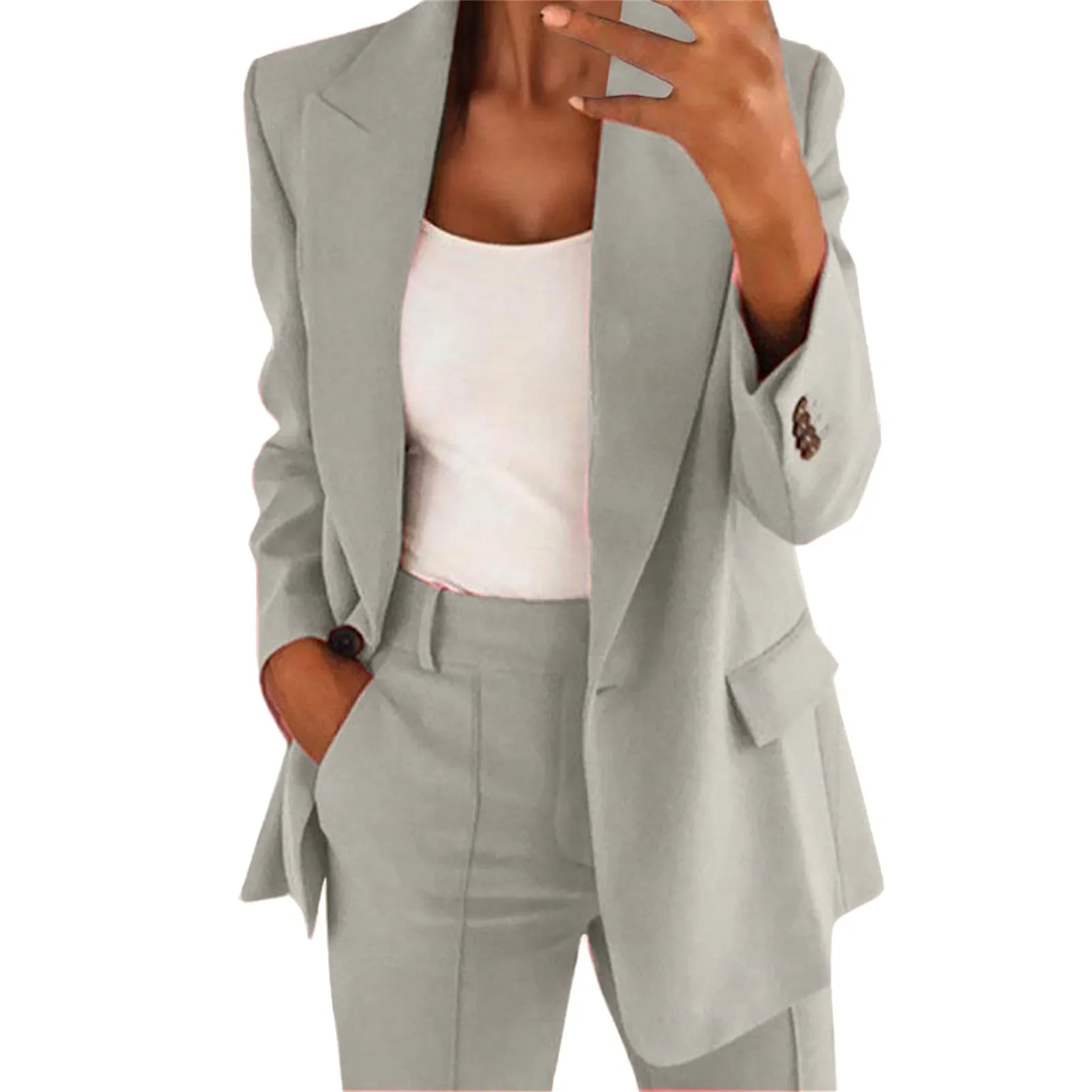 For Lady Suit Coat Long Sleeve Buttons Blazer for Daily Wear Suit Jacket Fashion Solid Color Turndown Collar Suit Jacket