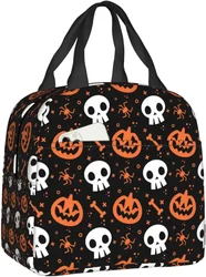 Halloween Skull and Pumpkin Lunch Bag Insulated Reusable Lunch Box Thermal Tote Bag Container Cooler Bag for Women Men Work