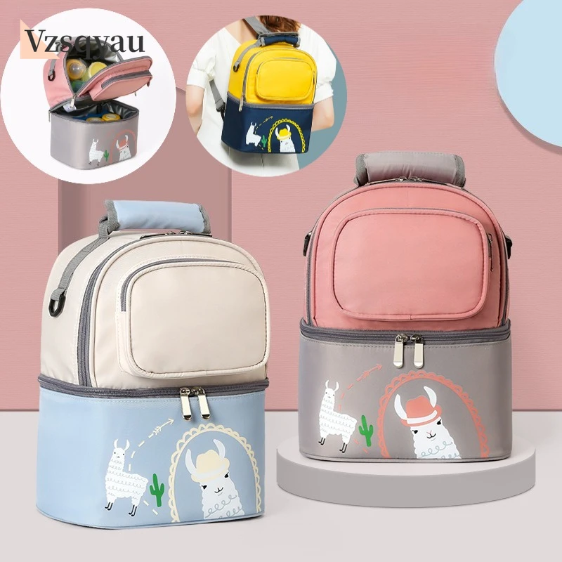 أكياس حفظ حليب الثدي المحمولة معزولة حزمة الثلج سعة كبيرة طبقة مزدوجة حقيبة الغداء الحرارية الأم برودة على ظهره