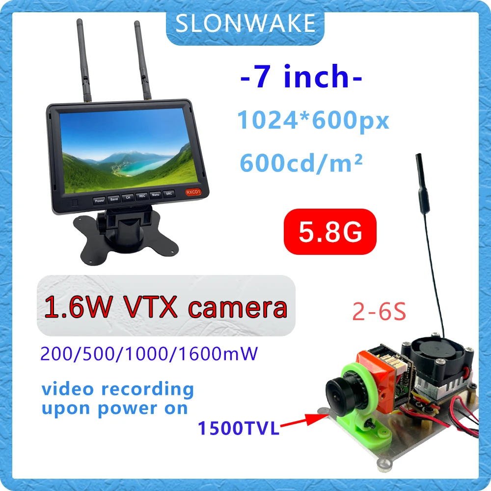 

SLONWAKE FPV 5.8G 48CH 1600mW vtx camera 1500tvl 7ince monitor1024*600px for rc drone FPV camera freestyle drone quadcoptermodel