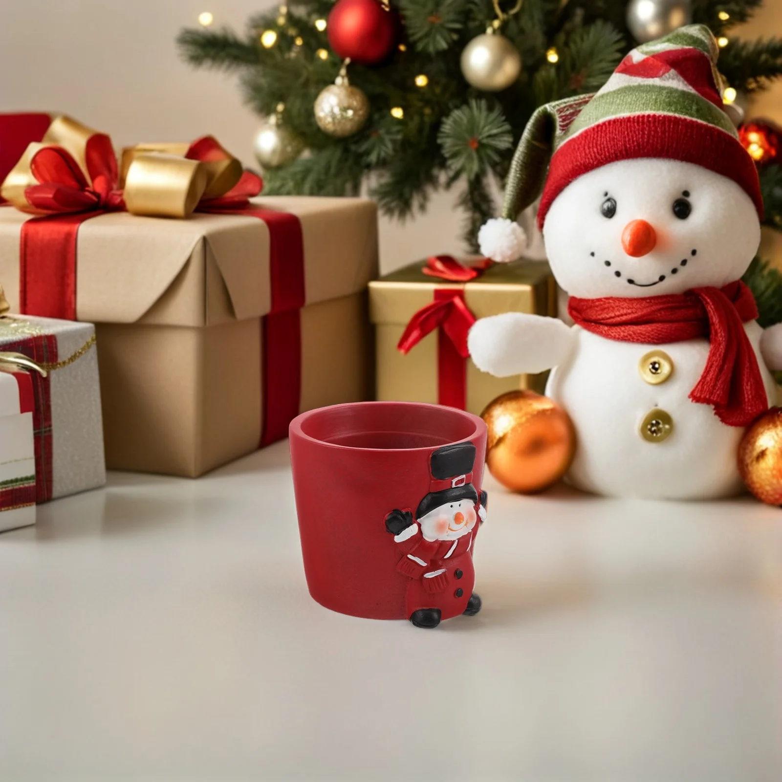 

Christmas Cement Planter Snowman Shape Mini Concrete Flower Pot Succulent Indoor Holiday Decoration Snowman Home Decor