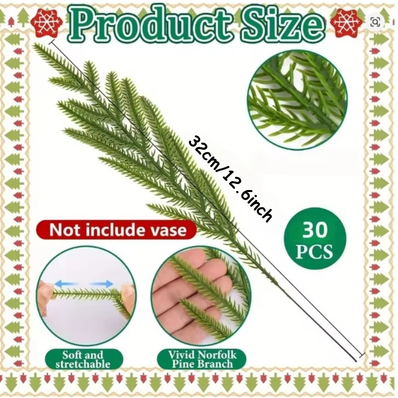 30 قطعة من فروع الصنوبر الشمالية الاصطناعية ذات اللمس الحقيقي - 35 سم سيقان دائمة مزيفة طويلة للديكور الداخلي/الخارجي، ديكور واقعي #2