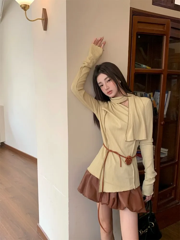 

Lazy Style Design Set For Women's Spring And Autumn Irregular Hem Striped Top Paired With A-Line Short Skirt Two-Piece Set