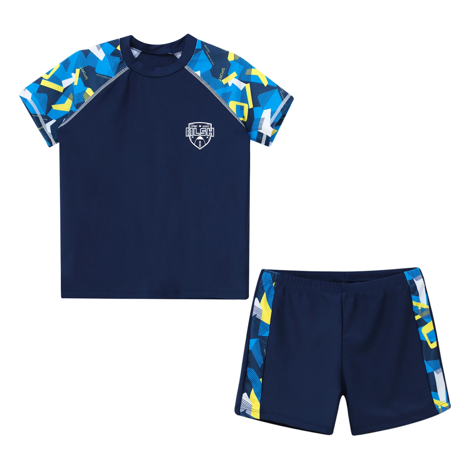 2Pcs Swimsuit Swim Sets Kids Boys Short Sleeve Top with Shorts Bathing Suit UV Protection Rashguard Water Sport Bathing Suits