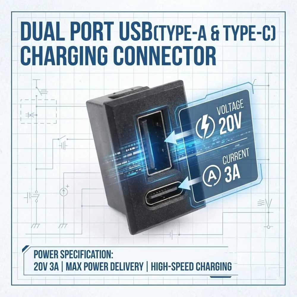 Dualer USB-C-Buchsenanschluss 20V/3A Kupferkabel Ersatz für Auto, Fahrzeug, Smart-Home-Geräte – Strom- und Datenanschluss – Detail 4