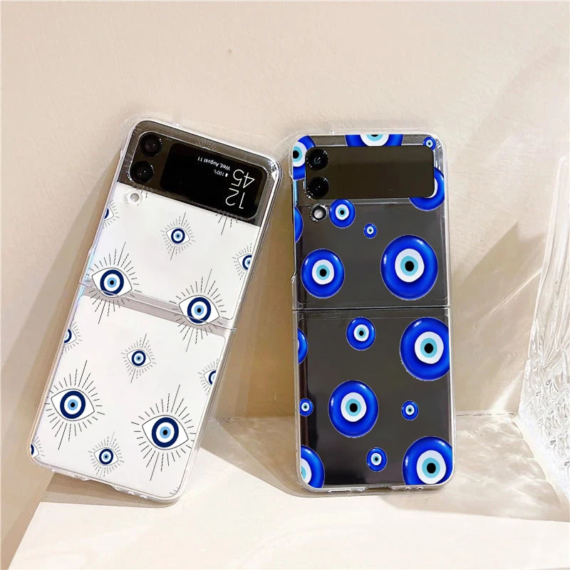 

Lucky Eye Blue Evil Eye Phone Case For Samsung Galaxy Z Flip 7 6 5 4 3 For Samsung Flip7 Flip6 Shockproof Hard Transparent Cover