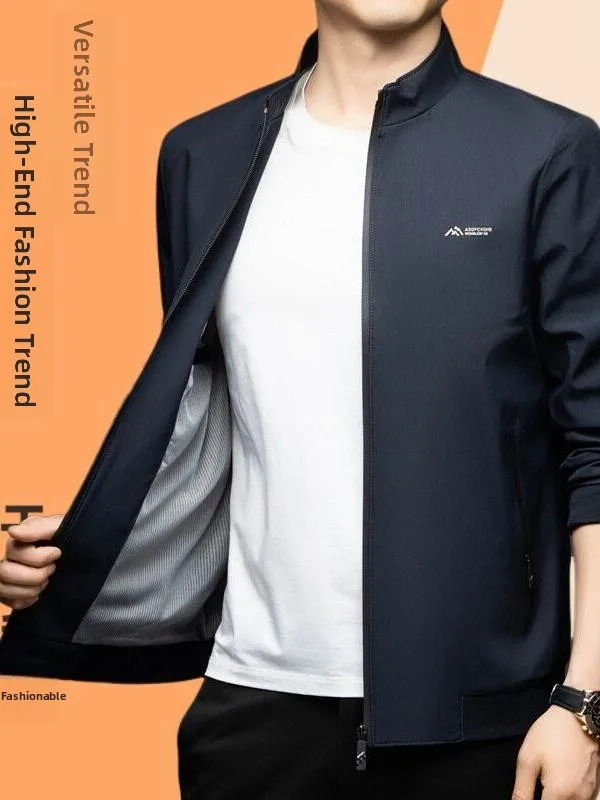 

Мужская демисезонная куртка на молнии с воротником, однотонная, модная, повседневная, трендовая, из полиэстера, приталенного кроя, длинная