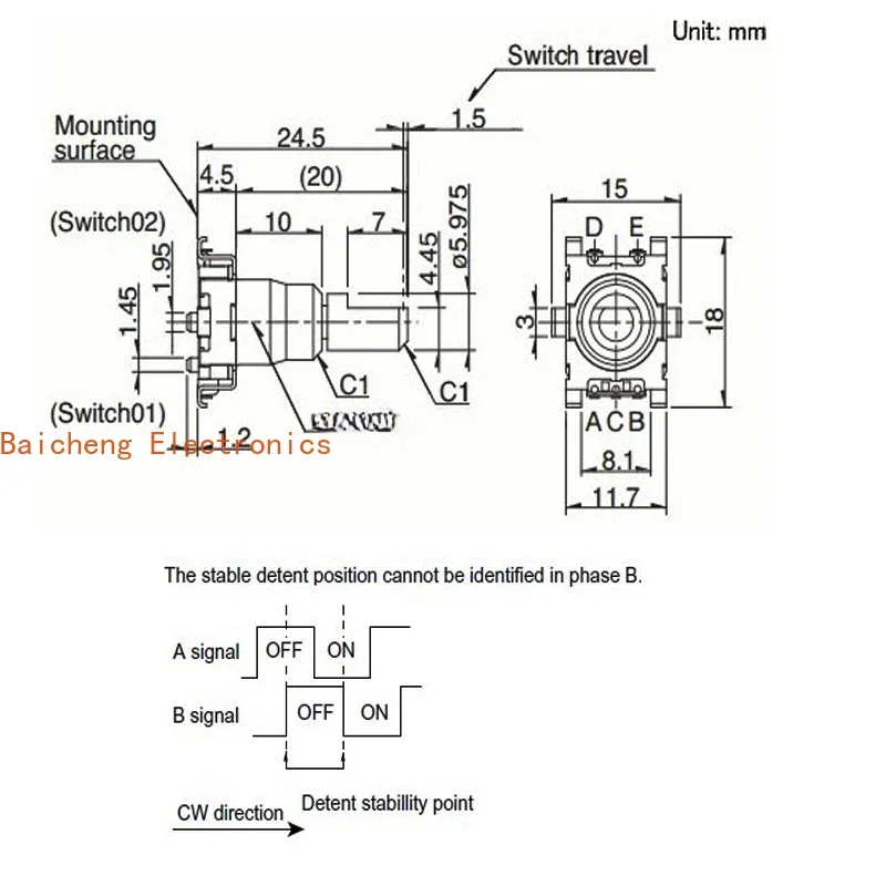 5PCS Long life encoder EC11J1525402 with switch 30 position 15 pulse number axis length 20mm