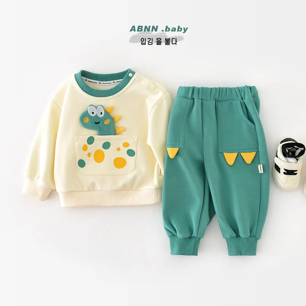 

Children Suit Autumn New Baby Cartoon Dinosaur Foreign Style Sweatershirt Baby Casual Sweatpants Two-piece Set