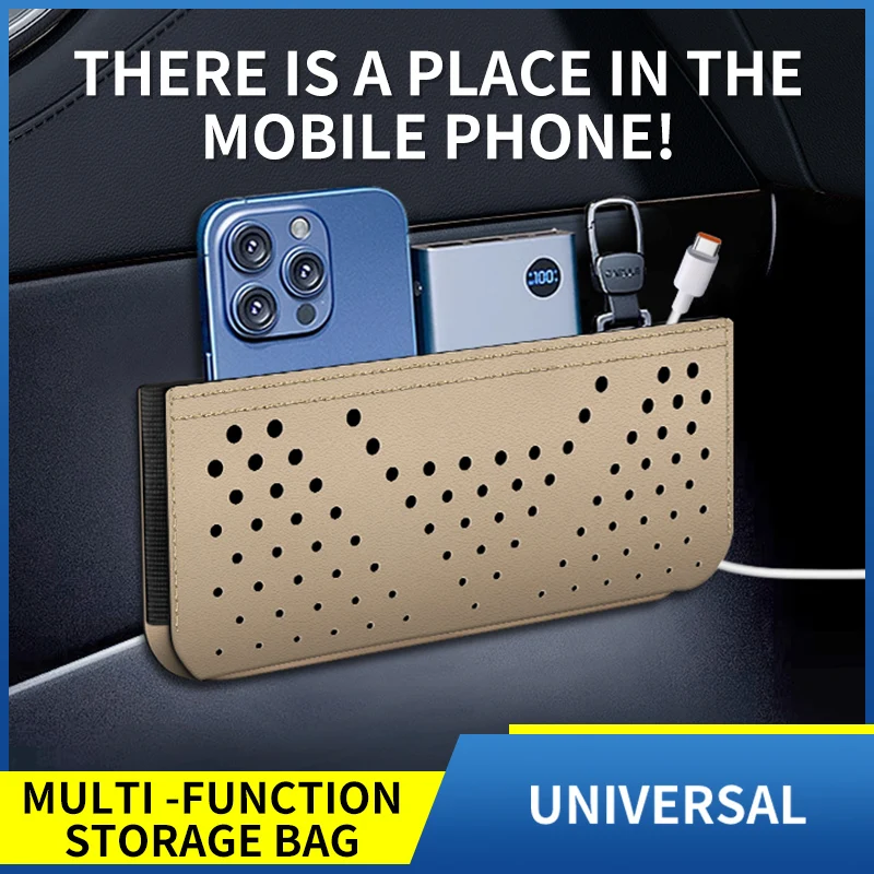 

Car Leather Storage Bag Storage Box Multifunctional Car Side Pocket Organizer Leather Adhesive Auto Pocket Pouch